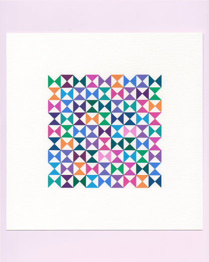 Bold, graphic multicoloured abstract painting with repeating geometric shapes, 27 August (058/365) by Victoria Mardon, 365: A Year in Colour series.
