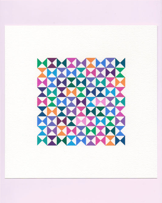 Bold, graphic multicoloured abstract painting with repeating geometric shapes, 27 August (058/365) by Victoria Mardon, 365: A Year in Colour series.