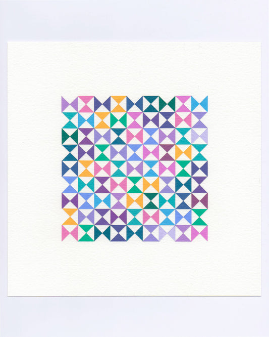 Bold, graphic multicoloured abstract painting with repeating geometric shapes, 27 October (119/365) by Victoria Mardon, 365: A Year in Colour series.