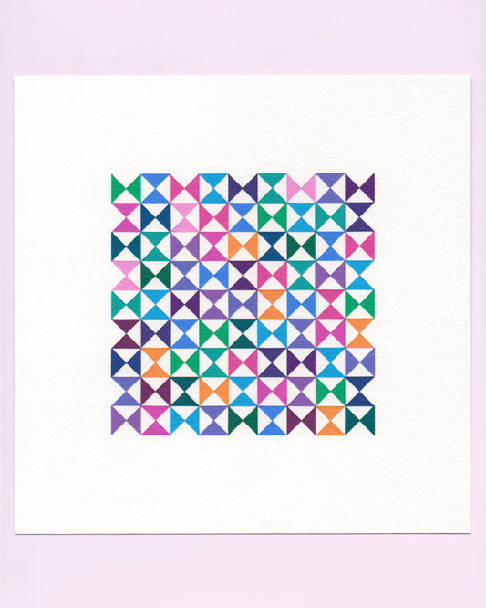 Bold, graphic multicoloured abstract painting with repeating geometric shapes, 28 August (059/365) by Victoria Mardon, 365: A Year in Colour series.