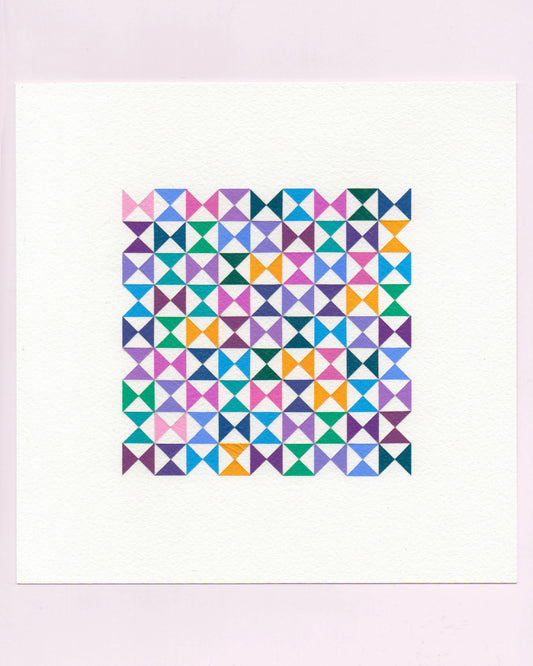 Bold, graphic multicoloured abstract painting with repeating geometric shapes, 28 July (028/365) by Victoria Mardon, 365: A Year in Colour series.