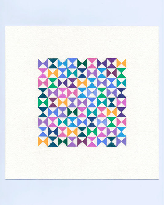 Bold, graphic multicoloured abstract painting with repeating geometric shapes, 28 November (151/365) by Victoria Mardon, 365: A Year in Colour series.
