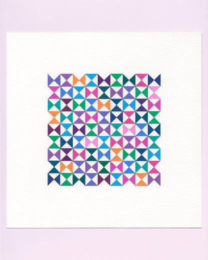 Bold, graphic multicoloured abstract painting with repeating geometric shapes, 29 August (060/365) by Victoria Mardon, 365: A Year in Colour series.