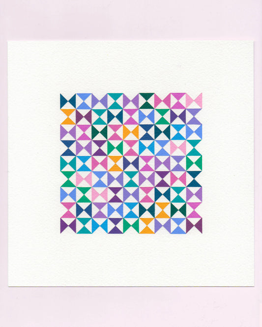 Bold, graphic multicoloured abstract painting with repeating geometric shapes, 29 July (029/365) by Victoria Mardon, 365: A Year in Colour series.