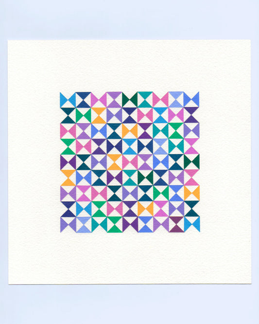 Bold, graphic multicoloured abstract painting with repeating geometric shapes, 29 November (152/365) by Victoria Mardon, 365: A Year in Colour series.