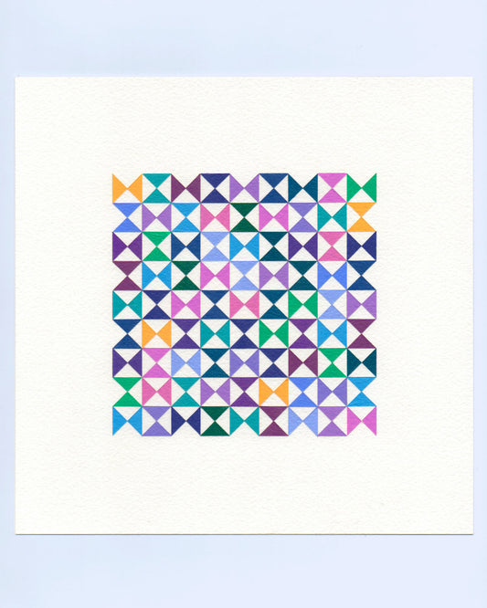 Bold, graphic multicoloured abstract painting with repeating geometric shapes, 30 November (153/365) by Victoria Mardon, 365: A Year in Colour series.