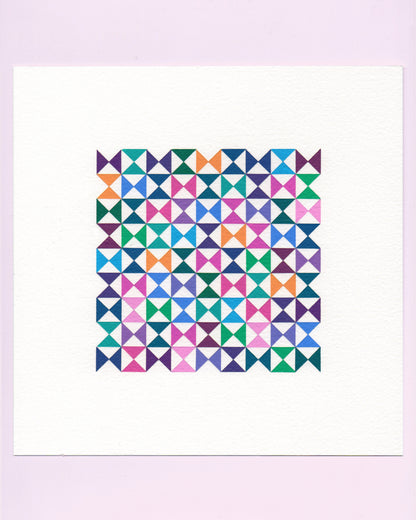 Bold, graphic multicoloured abstract painting with repeating geometric shapes, 31 August (062/365) by Victoria Mardon, 365: A Year in Colour series.