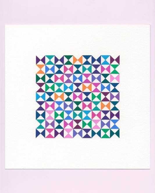 Bold, graphic multicoloured abstract painting with repeating geometric shapes, 31 August (062/365) by Victoria Mardon, 365: A Year in Colour series.