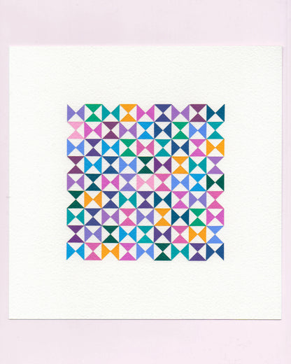 Bold, graphic multicoloured abstract painting with repeating geometric shapes, 31 July (031/365) by Victoria Mardon, 365: A Year in Colour series.