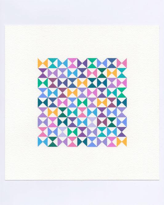 Bold, graphic multicoloured abstract painting with repeating geometric shapes, 31 October (123/365) by Victoria Mardon, 365: A Year in Colour series.
