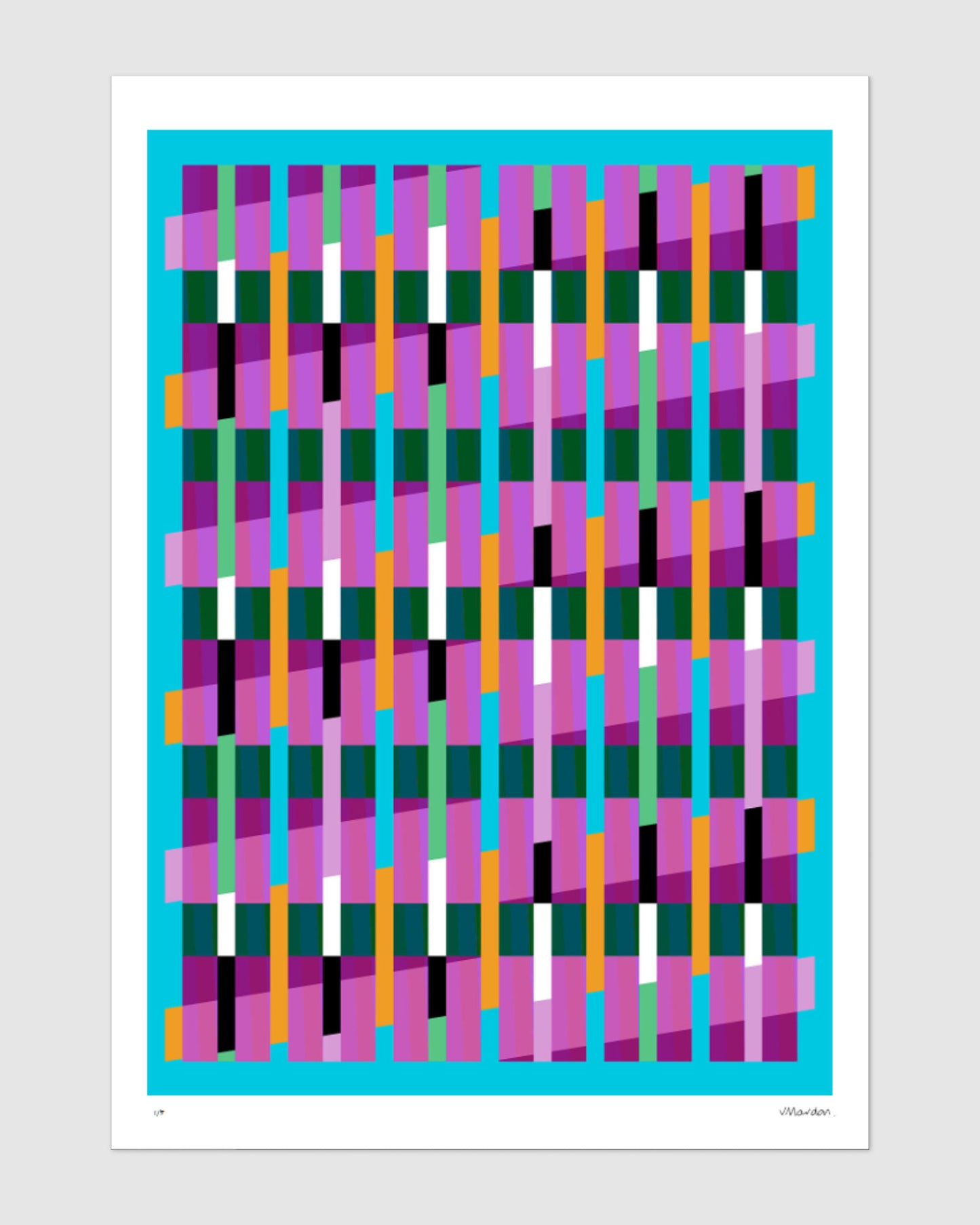 Blue geometric abstract giclée print by Victoria Mardon on a light background