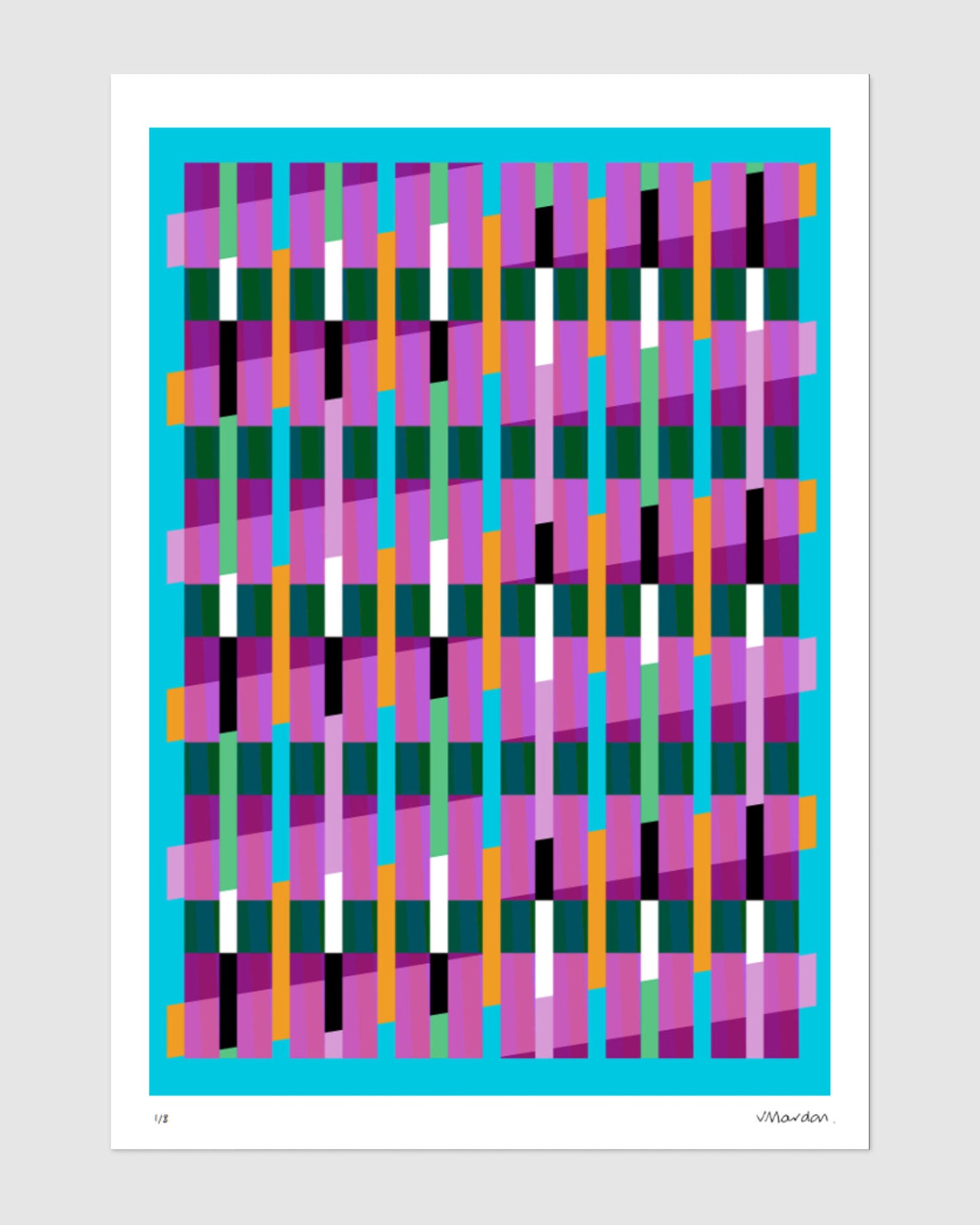 Pink geometric abstract giclée print by Victoria Mardon on a light background