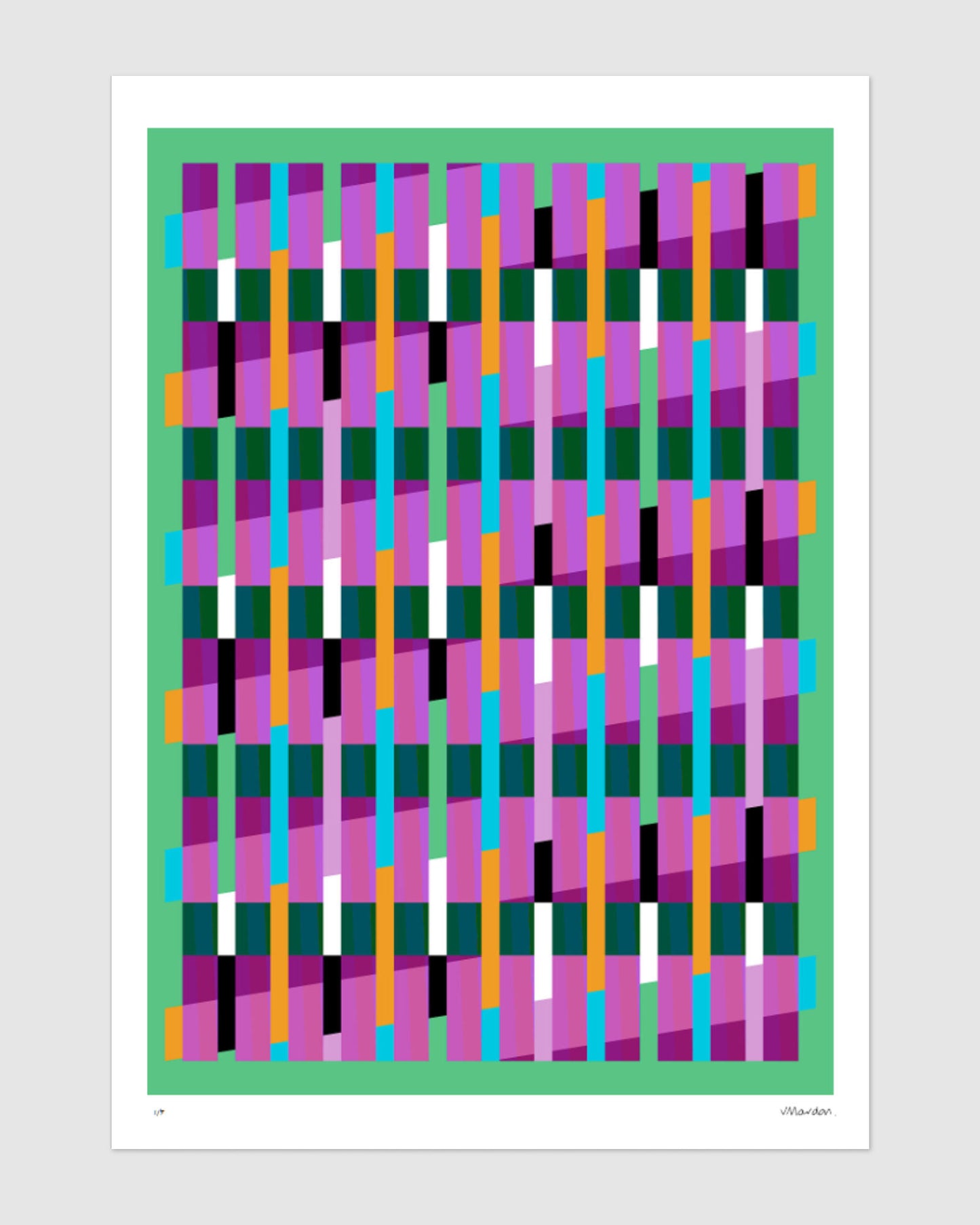 Pink geometric abstract giclée print by Victoria Mardon on a light background