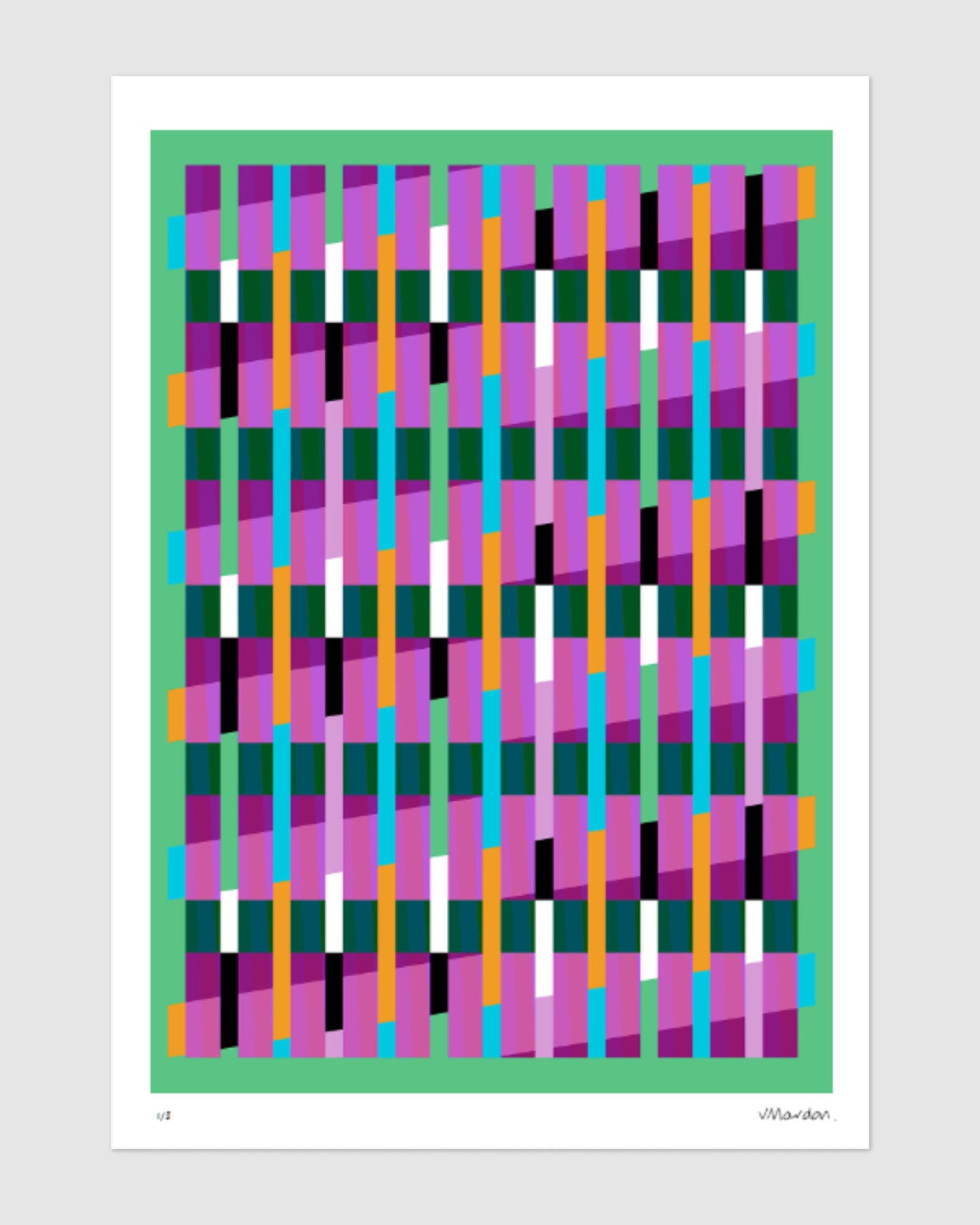 Green geometric abstract giclée print by Victoria Mardon on a light background