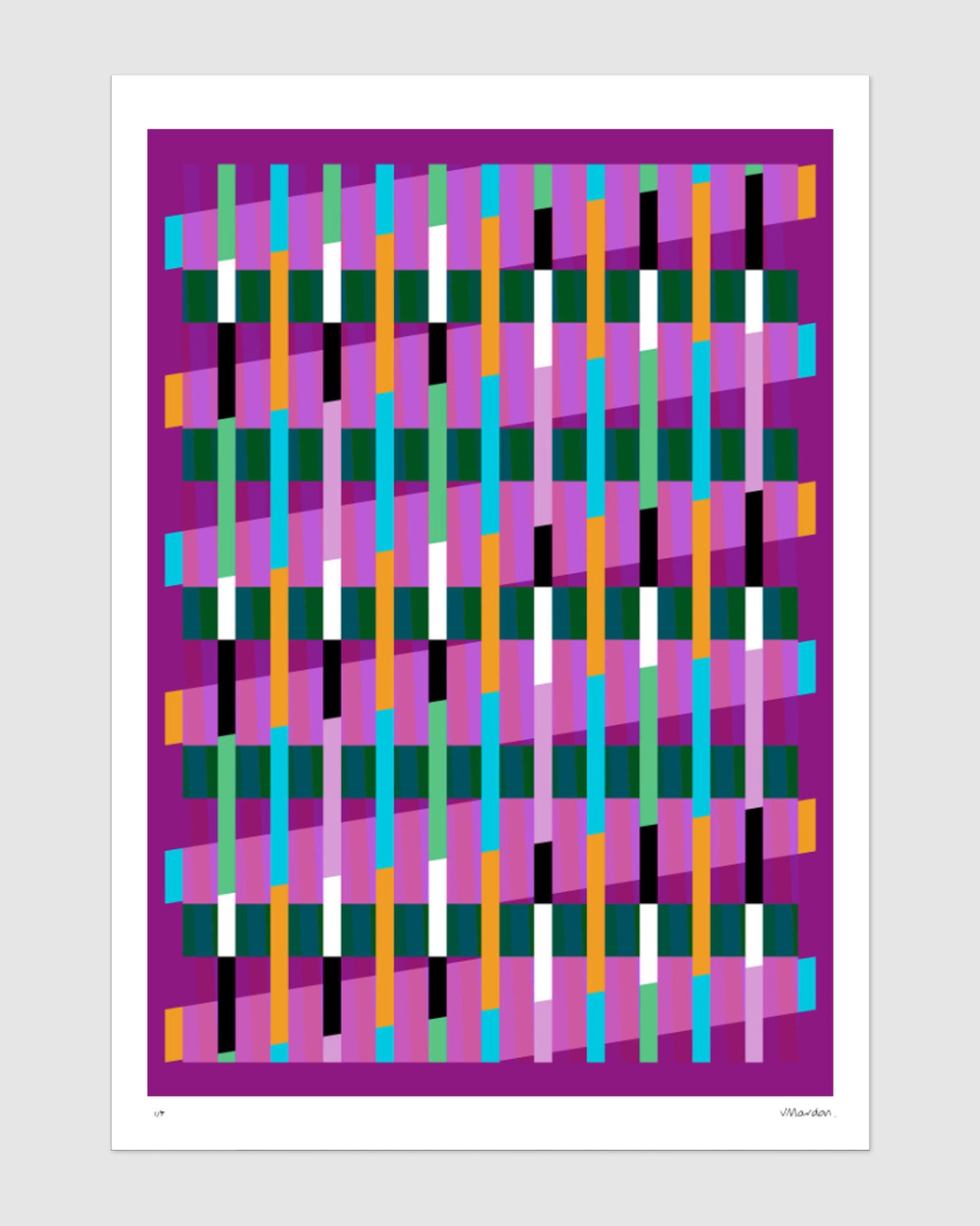 Magenta geometric abstract giclée print by Victoria Mardon on a light background