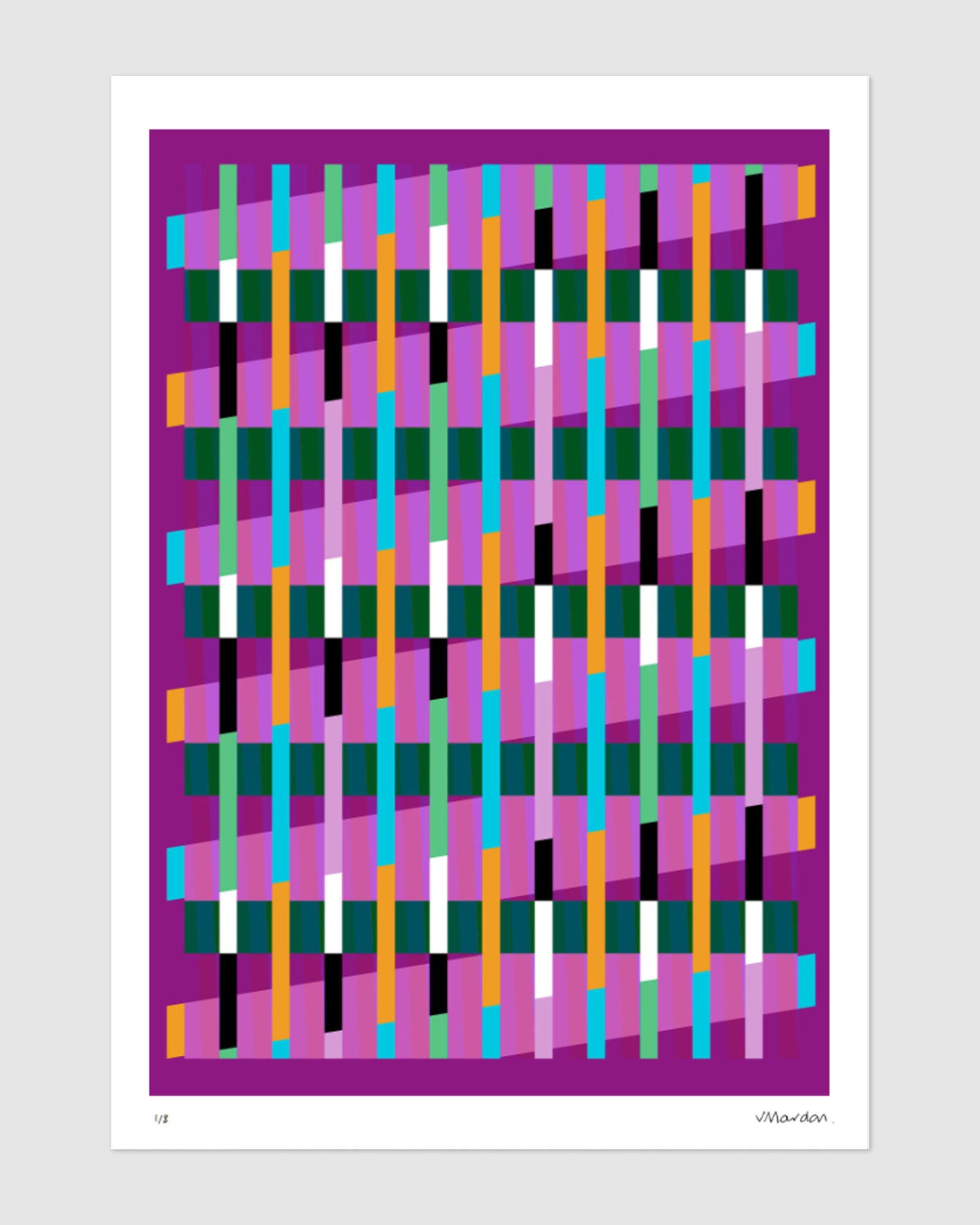 Pink geometric abstract giclée print by Victoria Mardon on a light background