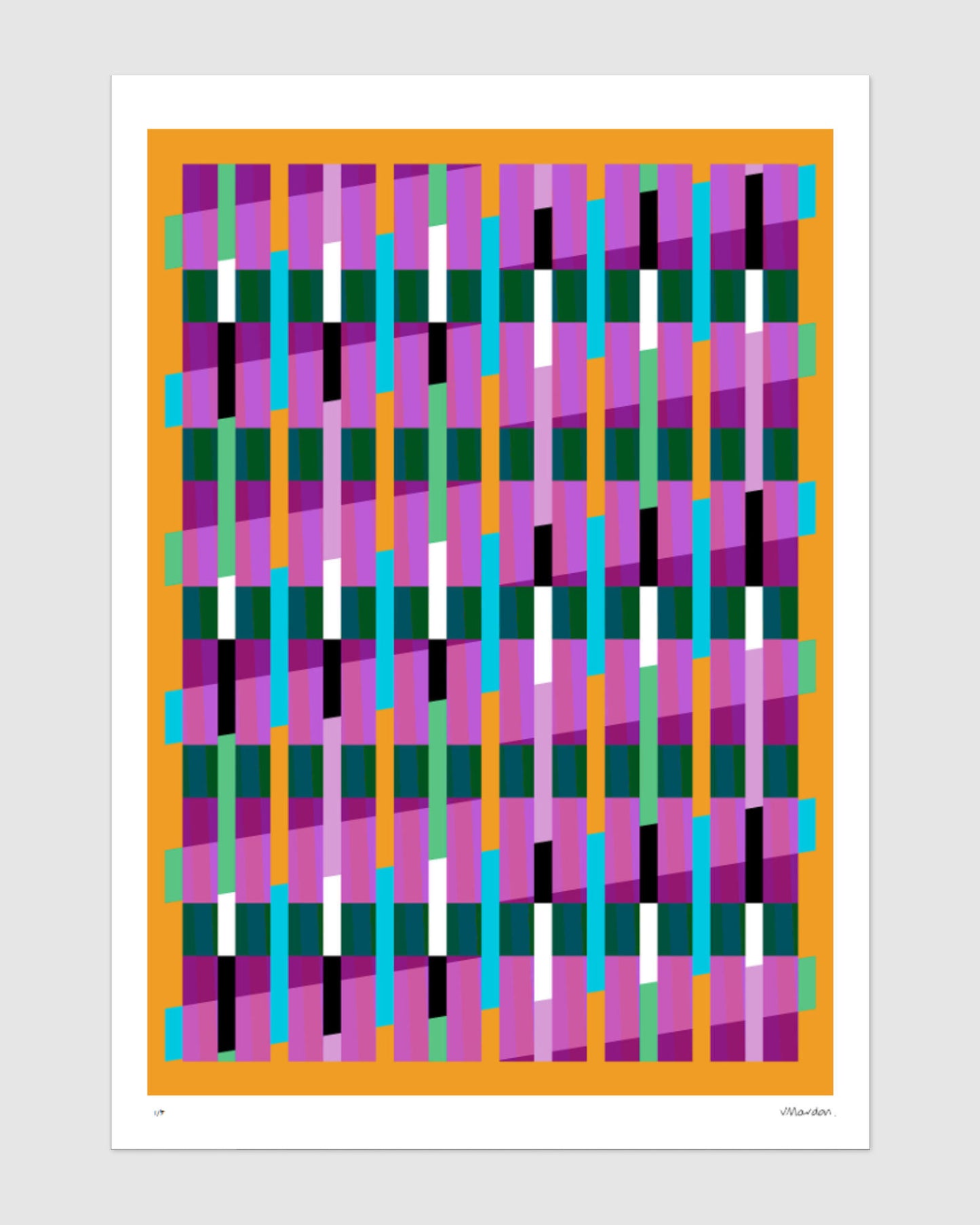 Yellow geometric abstract giclée print by Victoria Mardon on a light background