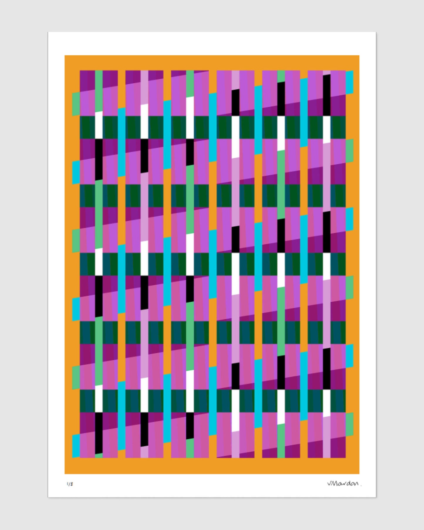 Yellow geometric abstract giclée print by Victoria Mardon on a light background