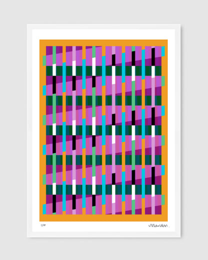 Yellow geometric abstract giclée print by Victoria Mardon on a light background