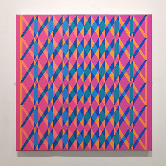 Abstract geometric pattern with pink and blue colors on a white background